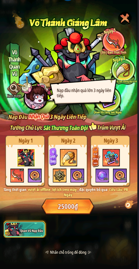Mua nạp đầu Quan Vũ ngày 3